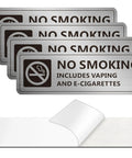 4 Pack No Smoking Signs For Home And Business, Self Adhesive No Vaping Warning Signs, Rust Free Aluminum For Indoor And Outdoor Use, 7 By 2 Inches, Brushed Aluminum Finish, Durable Metal Safety Signs For Entrances, Offices, Restaurants displayed with adhesive backing