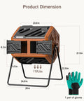 43 Gallon Dual Chamber Compost Bin With Built In Nuts And Thermometer For Outdoor Rotating Composter Tumbler, Bright Orange.
