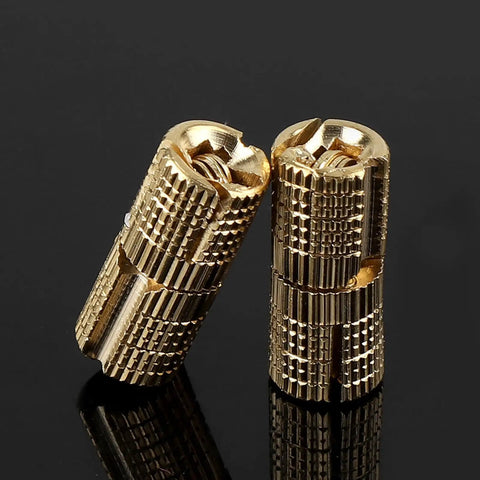 Drum Hinge Brass Concealed Copper Hinge 4 Pack with 180 Degree Opening, two decorative brass pieces close-up.