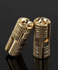 4 Pieces Brass Drum Hinges With 180 Degree Concealed Flush Mount, close-up view on black background