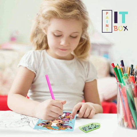 Child crafting with Six Pack 5D Cartoon Diamond Painting Kits For Kids Beginners With Cute Animals, 6x6 inch canvas
