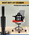 Heavy Duty Gas Cylinder Replacement For Steelcase Leap V2 Office Chair Side Activated Four And A Half Inch Height Adjustment 350 Newton Load 28mm Shaft Black Easy Install next to an office chair