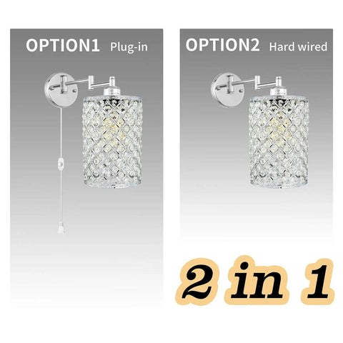 One Light Sleek Modern Wall Lamp With Swing Arm Dimmable Crystal Glass Shade Industrial Metal Round Sconce options