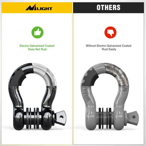 2 Pack 3/4 Inch D Ring Shackle Heavy Duty Off Road Recovery Shackles 4.75 Ton 9500 Lbs Capacity With 7/8 Inch Screw Pin Isolators And Washer Kit For Jeep Truck Vehicle Black, electro-galvanized vs rusted