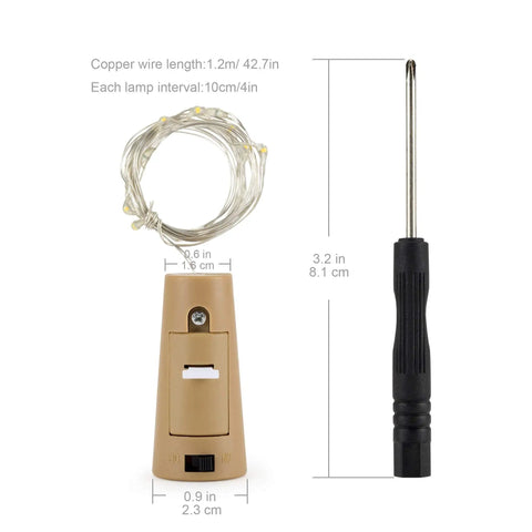 Wine Bottle Cork Lights With 12 LED Fairy String Lights Waterproof Battery Operated 10 Pack, cork, LED strand, small tool.