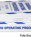 Industrial SOP Storage Case with Metal Binder Rings Fully Enclosed for Protection, Bright Blue and White Striped Organizer