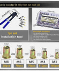 Rivet Nut Setter Kit With 430 Rivet Nuts, Five Sizes From 6-32 To 5/16-18, Includes Easy Install Tool, Built Tough For Metal, Wood, Plastic And Marine Projects. Installation tool and M8 to M3 rivet nuts in case