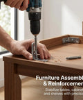 Heavy Duty Stainless Steel L Brackets For Wood installed on a wooden table for stable furniture assembly and drawer repair.