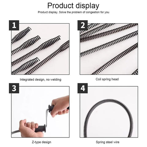 Product display of Super Flex Manganese Steel Drain Auger Cable 16mm Pipe Snake with flexible coil spring design.