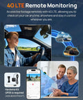 4G LTE Remote Access feature of the 4K Front And 1080P Rear Dash Cam with app interface and live monitoring on a smartphone.