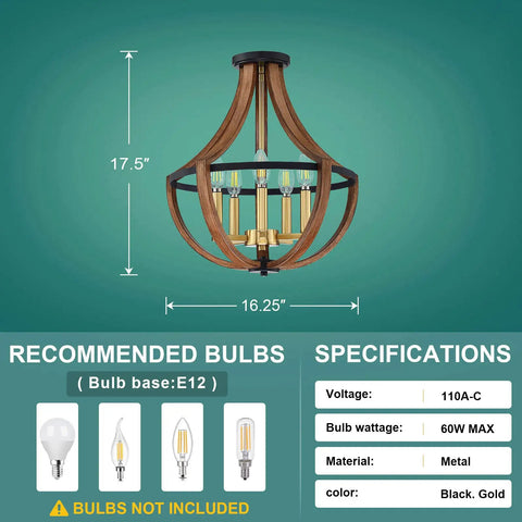 Dope Modern Farmhouse Gold Five Light Rustic Semi Flush Mount Ceiling Light Fixture In Black With Brown Finish dimensions