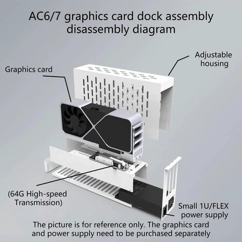 Diagram of External GPU Docking Station For Laptop Gaming And Handheld Consoles With PCIe Graphic Accelerator, showing adjustable housing.