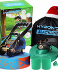 Ultimate 70 Foot Slackline Kit With Training Line For Backyard Fun Dual Gear Ratchet Heavy Duty 440lbs, carry bag and gift box.
