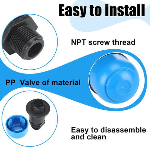 Two-pack 3/4-inch NPT air release valves for irrigation drip systems; black valve bodies with blue caps.