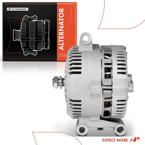 12V 130A Alternator For Ford F-150 F-250 F-150 Heritage F-Super Duty Explorer Ranger E-350 Econoline Club Wagon Mazda B4000 Clockwise Rotation Without Pulley, product box and alternator side view