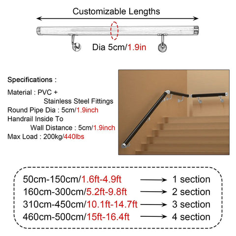 Rock Solid Pvc Round Handrail Wall Mount Safety Grab Bar For Indoor Stairs And Bathrooms 2 Foot 2 Inch Diameter Matte Red Modern Anti Slip Support Railing Built Like A Tank For Bars And Theaters