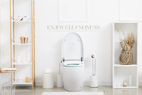 Next Level Tankless Smart Toilet With Auto Open Lid And Foot Kick Sensor features in a modern bathroom setting.