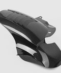 Top Shelf Carbon Fiber Rear Fender Blocks Flying Road Grit Dead In Its Tracks Heavy Duty splash guard in sleek carbon fiber design.