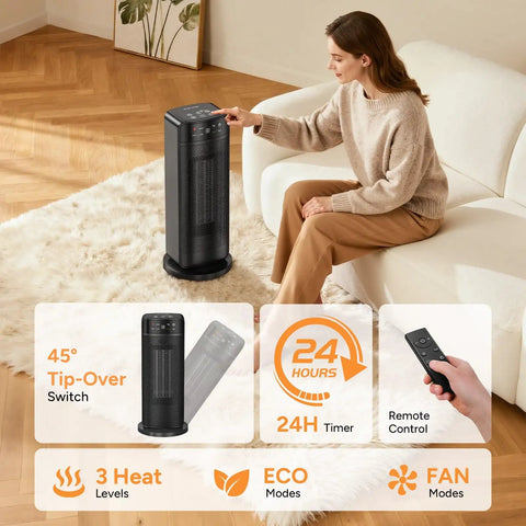 1500W Portable Space Heater That Heats Fast With Ceramic Power For Big Rooms Great For Office Garage Includes Remote Digital Timer