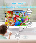 Gamer using 4 In 1 Wii Cable Set Bundle For Nintendo Wii with HDMI Converter on TV displaying Mario game