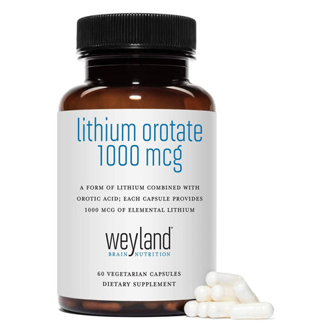 Lithium Orotate Supplement 1000 Micrograms Elemental Lithium 60 Vegetarian Capsules Per Bottle Twin Pack For Brain Boost Bioavailable Orotate Formula Easy Swallow Capsules bottle front view