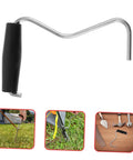 Tent Stake Puller Tool For Camping Peg Remover And Extractor, lightweight metal and plastic design shown with ground extraction uses
