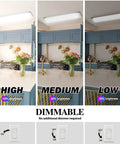 Dimmable 2 Foot LED Flush Mount Ceiling Light 20W 2200lm Cool White 4000K Kitchen Fixture demonstrating brightness levels