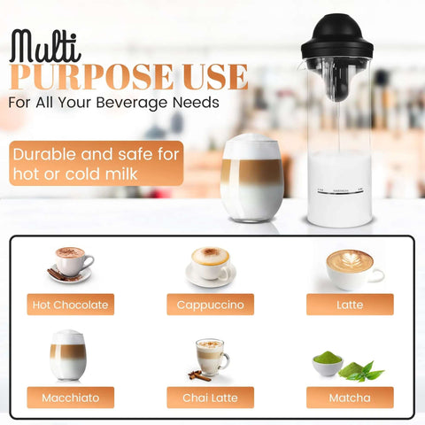 Milk Frother With Glass Pitcher Handheld Battery Operated Foam Maker For Coffee Latte Cappuccino Hot Chocolate Dressing