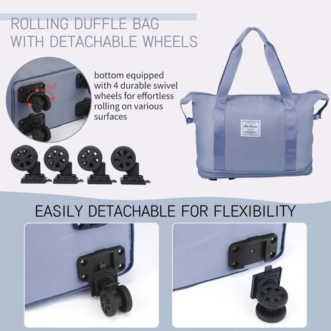 Expandable Rolling Duffle Bag With Wheels For Travel Under Seat Carry-On Duffel 18L To 44L Capacity Waterproof Oxford Exterior