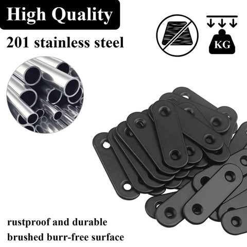 Tough As Nails Stainless SteelFlat Brackets 24 Pack, Heavy Duty Straight Connector Supports For Wood Panels, Rust Proof Corner Braces With Countersunk Holes, Great For Tables Beds Fences In Matte Black