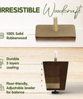 3 Inch Square Wood Furniture Legs Set Of 4 With Levelers showing layers, made from solid rubberwood with walnut finish and adjustable leveler