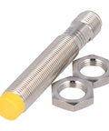 Fail-Safe Inductive Sensor Gf711s PNP With 0.5 To 4 mm Sensing Range, 19.2 To 30V DC Operation, Ultra-Low 20 mA Draw, A Real Workhorse Proximity Sensor For Heavy Machinery, SIL2 US Ready. Cylindrical metal sensor with lock nuts and yellow tip