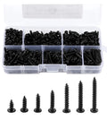 500 Piece Pan Head Self Tapping Drilling Screws Assortment Kit In Carbon Steel Black Finish M3 Size Range 6 8 10 12 16 18 20 mm