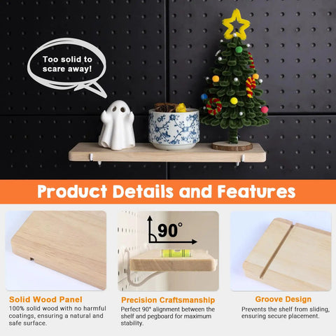 Two Pack Solid Wood Pegboard Shelf Set With No Tilt Balance Twelve By Four Inch Shelves Fit One Quarter Inch Pegboards