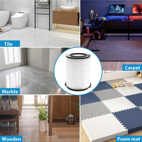 VF4000 Replacement Filter Two Pack For 5 To 20 Gallon Wet Dry Vacs with flooring types: tile, carpet, marble, wood, foam mat.