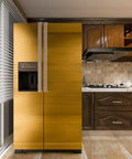 Gold Stainless Steel Look Peel And Stick Wallpaper Self Adhesive Cleanable Removable For Cabinets, Appliances, Refrigerators, Ovens, And Furniture Renovation Glam Up Your Kitchen With A Sparkly Glitter Finish 17.71 In By 78.7 In on fridge