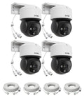 Top Shelf 4K PoE Security Camera Quad Pack, featuring four black and white cameras with mounting brackets and cables.