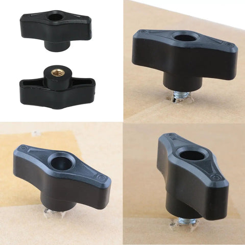 Set of Six Pack 1/4-20 Threaded Thru Nuts For T-Track Clamping Fixtures Heavy Duty Aluminum Wing Bolts in black