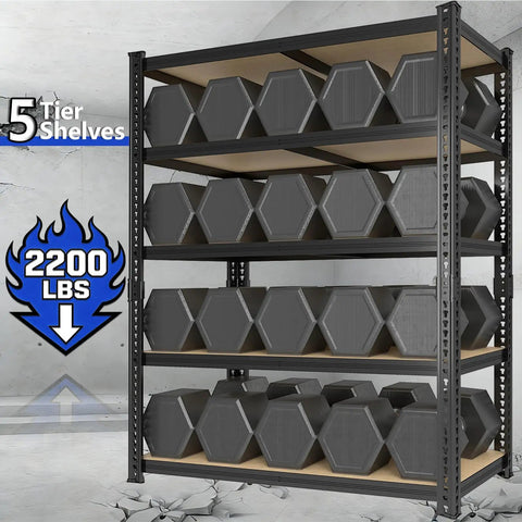 Beefy 78 Inch Heavy Duty Garage Storage Shelves With 2200 Lbs Capacity, Steel Shelving Unit For Basement, Warehouse, Pantry And Kitchen, 78 H X 40 W X 16 D Metal Shelves For Maximum Vertical Storage, 5-tier view