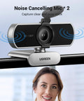 Full HD 1080P Webcam With Dual Noise Canceling Mics, 85 Degree FOV, Fixed Focus, Auto Light Correction, Privacy Cover, Plug And Play PC Camera for Zoom, Skype, Teams, and Switch 2, mounted on monitor.