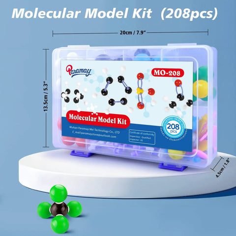 Chemistry Molecular Model Kit with 208 Pieces for Students and Teachers Organic and Inorganic Learning Set in clear plastic case.