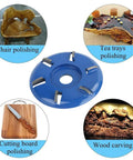 Angle Grinder Wood Carving Disc With Arc Teeth Six Teeth Turbo Carving Blade for woodworking, 90mm diameter, shown with uses
