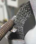 Ezmount Crimped Wheel Brush For Bench Grinders Pro Grade Heavy Duty Carbon Steel Wire Eight Inch Diameter in use for rust removal