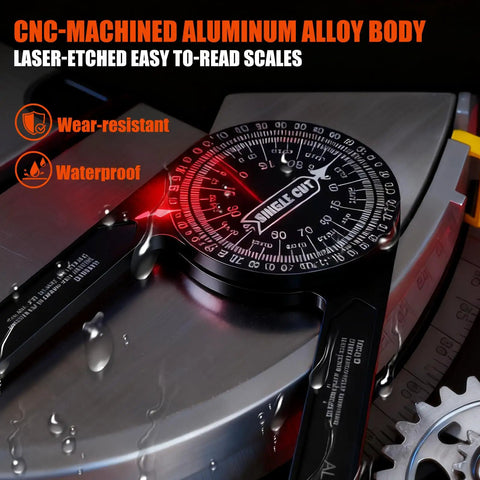 Seven Inch Aluminum Miter Saw Protractor With Sick Accuracy And Bonus Adjustment Wrench Built Tough for precise angle measurements.