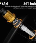 Exploded view of 36T ratchet hub showing internal components for Vel Road Bike Carbon Wheelset 700C Clincher Disc Brake Tubeless Ready