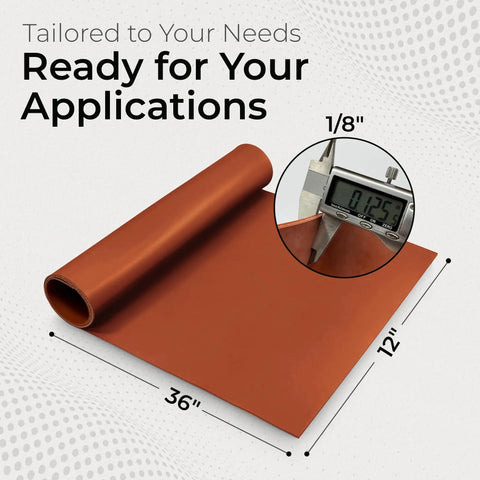 Red One Eighth Inch Thick Heavy Duty Fiber Reinforced Silicone Sheet 12 Inch Wide By 36 Inch Long 70A Durometer Made In USA