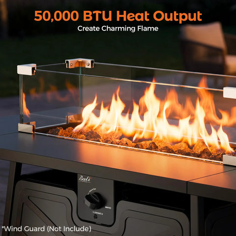 Propane Fire Pit Table For Outdoor Living 42 Inch Large Black Fire Pit Table With Ample Surface and 50,000 BTU heat