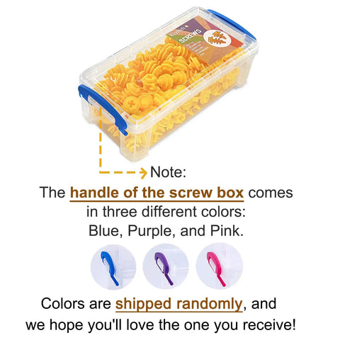 180 Piece Kids Screw Kit With 90 Screws And 90 Screw Plus Pieces Cardboard Construction Tools For STEM Fun At Home And Classroom Learning For Boys And Girls Aged 5 Plus In Yellow, transparent plastic box with blue handle