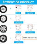 Fitment chart for Stake Pocket Spare Tire Carrier For Trailers Heavy Duty Spare Tire Mount Bracket showing 4 to 8 lug wheel patterns