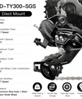 6/7 Speed Bike Rear Derailleur With Direct Mount For Mountain And Road Bikes RD TY300 Compatible shown with detailed specs